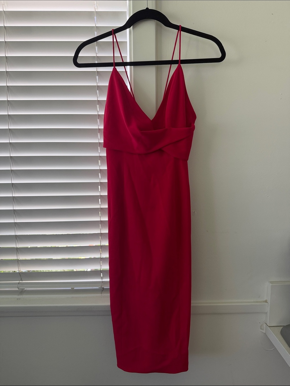 JAYGODFREY Vibrant Hot Pink Midi Slip Dress with Draped Bodice